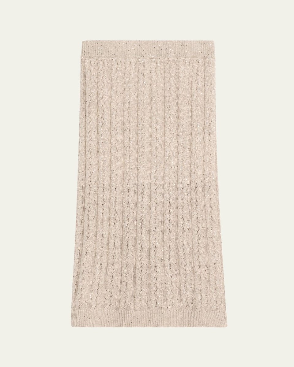 Sequined Cable Knit Body-Con Midi Skirt